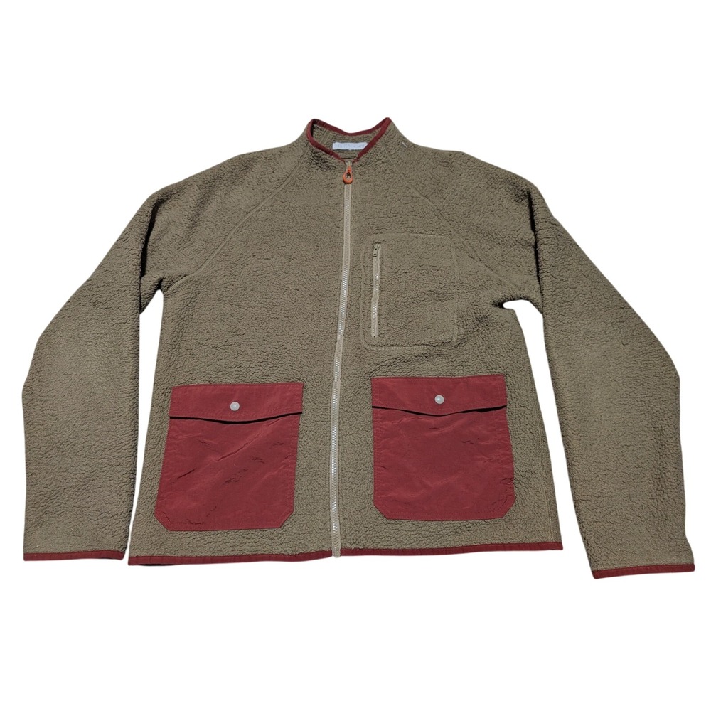 Outerknown Highline Sherpa Jacket Mens Large Olive Green Rust Red Full Zip L